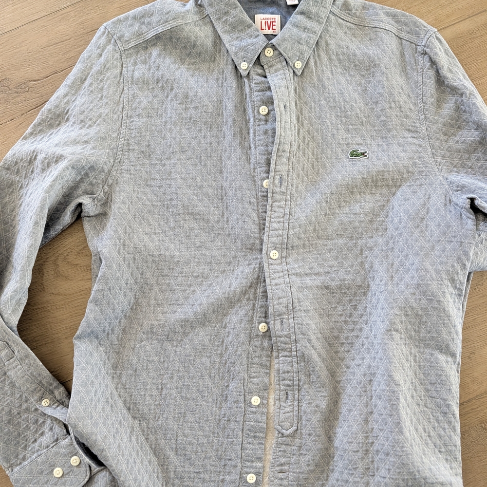 Lacoste Light Gray Patterned Button Down Shirt - image 1